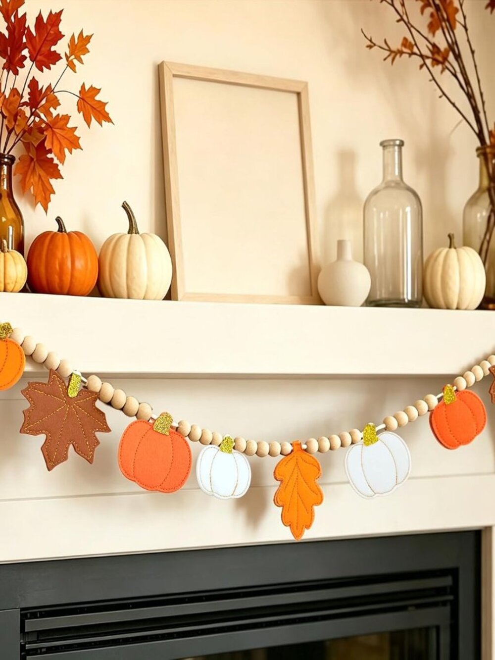 Fall Decorations for Home Felt Pumpkin Garland and Wood Bead Felt Pumpkins Hangi